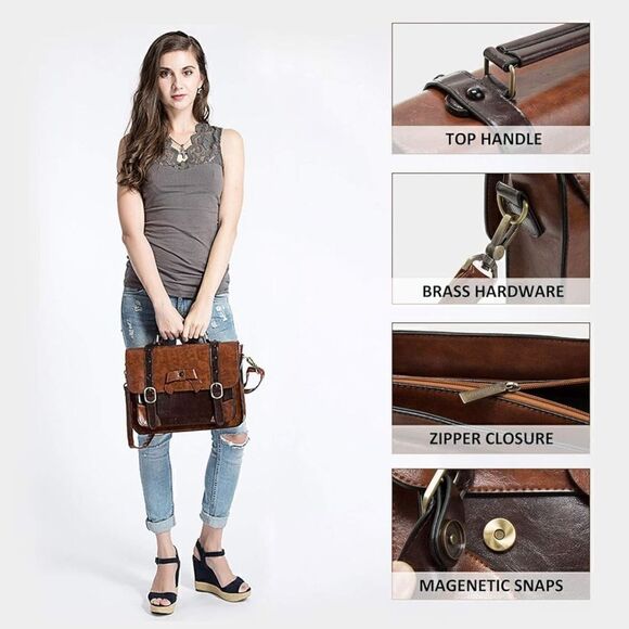 ECOSUSI Vintage Crossbody Messenger Bag Satchel Purse Handbag Briefcase - Picture 6 of 8